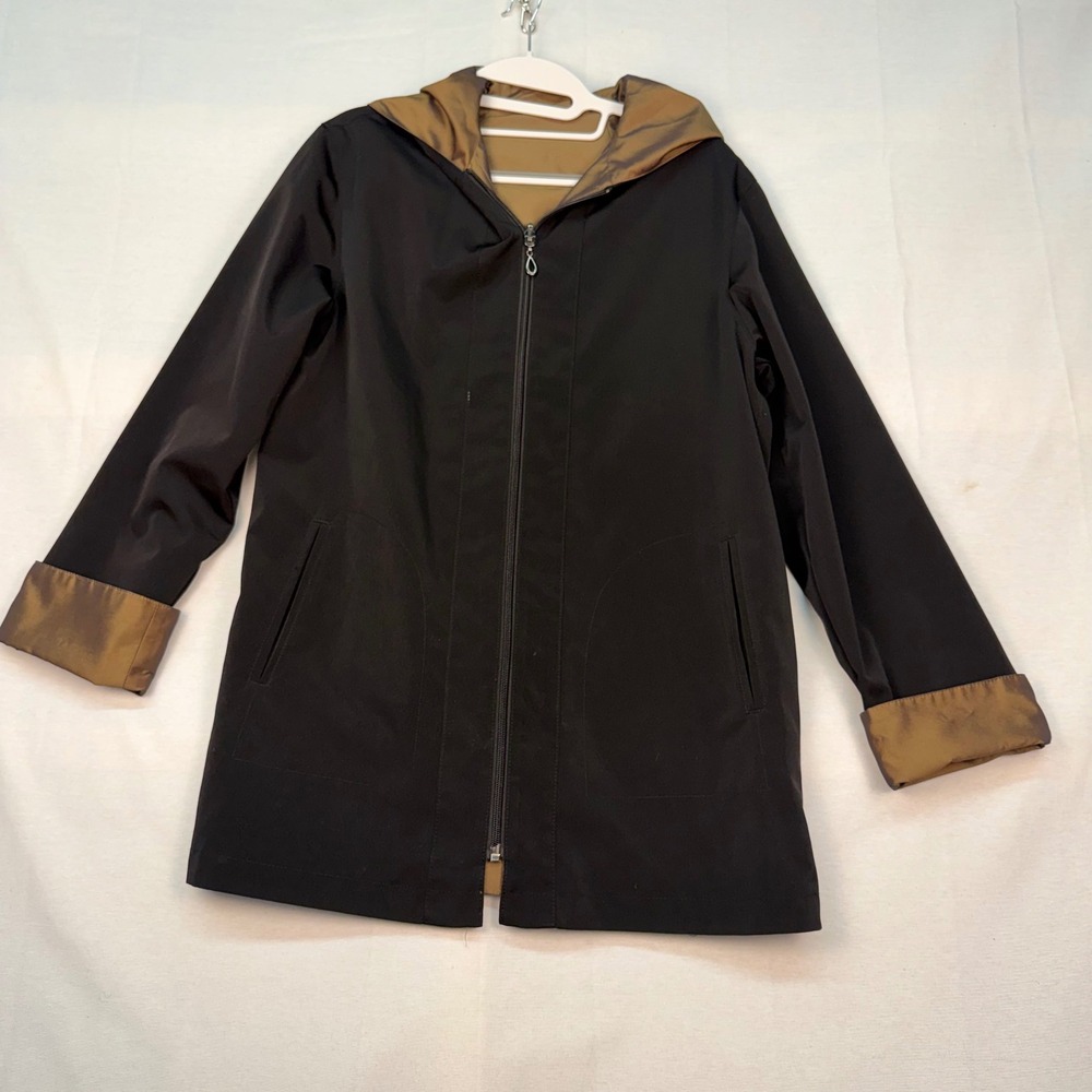 Gallery Petite Reversible Hooded Rain Jacket Black Bronze Metallic PS